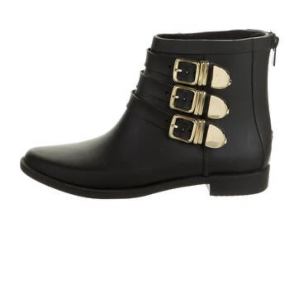 Size 6 black Loeffler Randall rubber rain boots